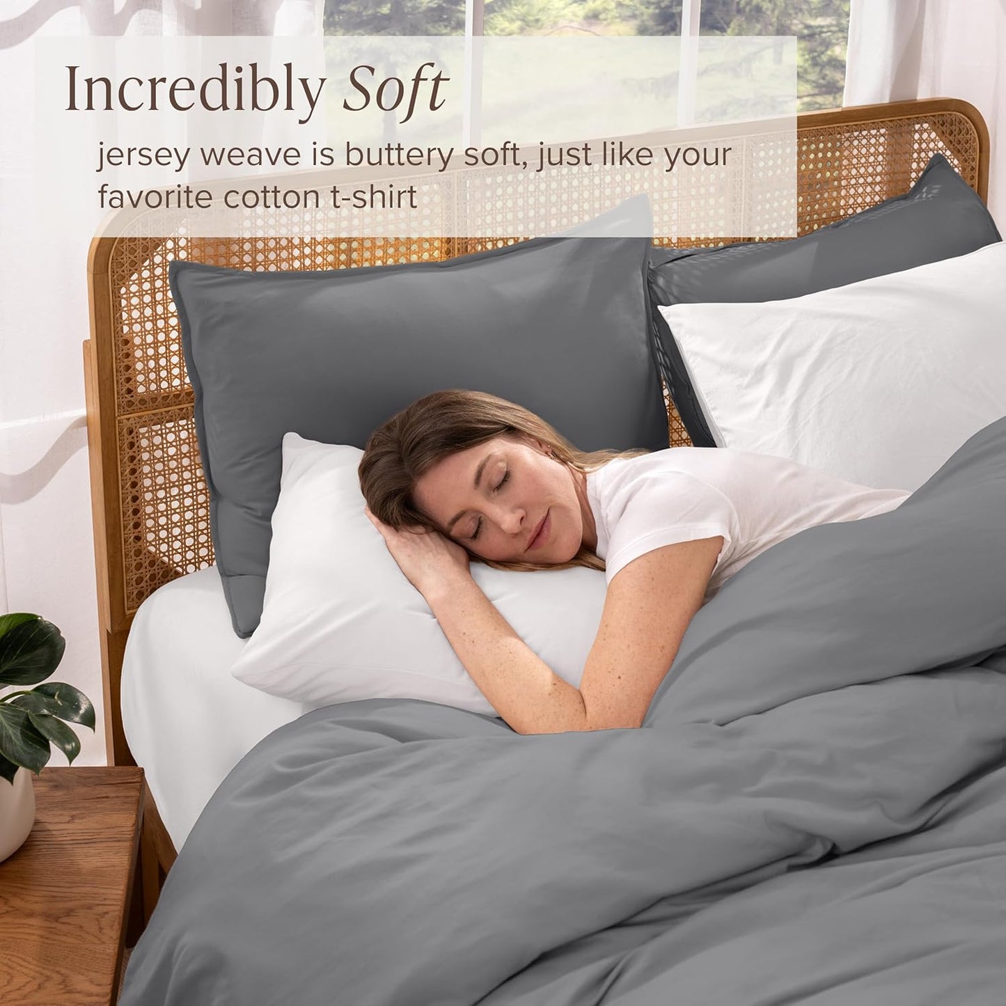 Bare Home 100% Organic Cotton Jersey Duvet Cover Set - King/Cal King Size - Ultra Soft - 100% Cotton - 3pcs - Corner Ties - Button Closure - Bedding Duvet Cover & Pillow Shams (King/Cal King, Grey)