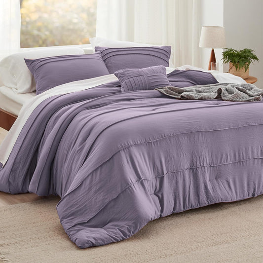 Bedsure Full Comforter Set - 4 Pieces Pinch Pleat Bed Set, Purple Boho Bedding for All Season, 1 Soft Comforter, 2 Pillowcases, 1 Decorative Pillow