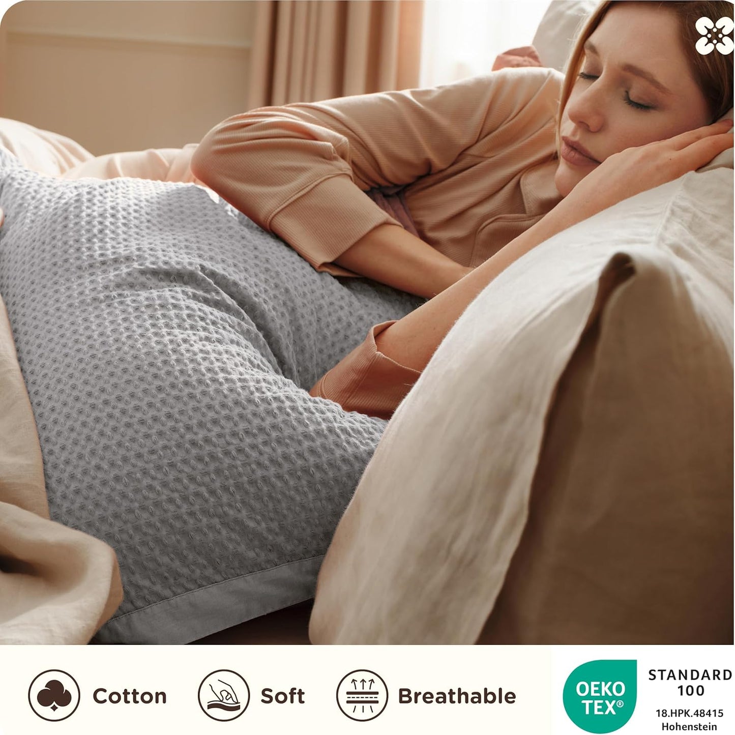 Bedsure Cotton Duvet Cover Set - 100% Cotton Waffle Weave Grey Duvet Cover California King Size, GentleSoft™ and Breathable Cal King Bedding Set for All Season, 3 Pieces, 104"x98"