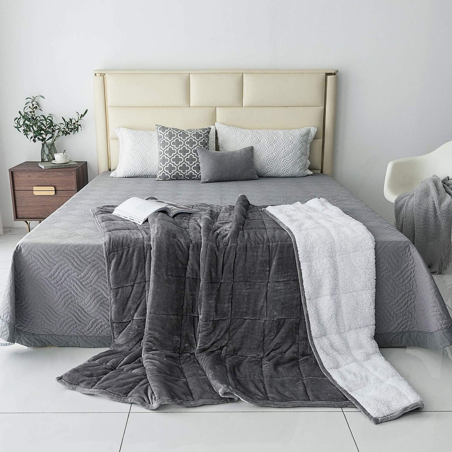 Sivio Sherpa Fleece Weighted Blanket for Adult, 15 lbs Heavy Fuzzy Throw Blanket with Soft Plush Flannel, Reversible Queen-Size Super Soft Extra Warm Cozy Fluffy Blanket, 60 x 80 inches, Grey