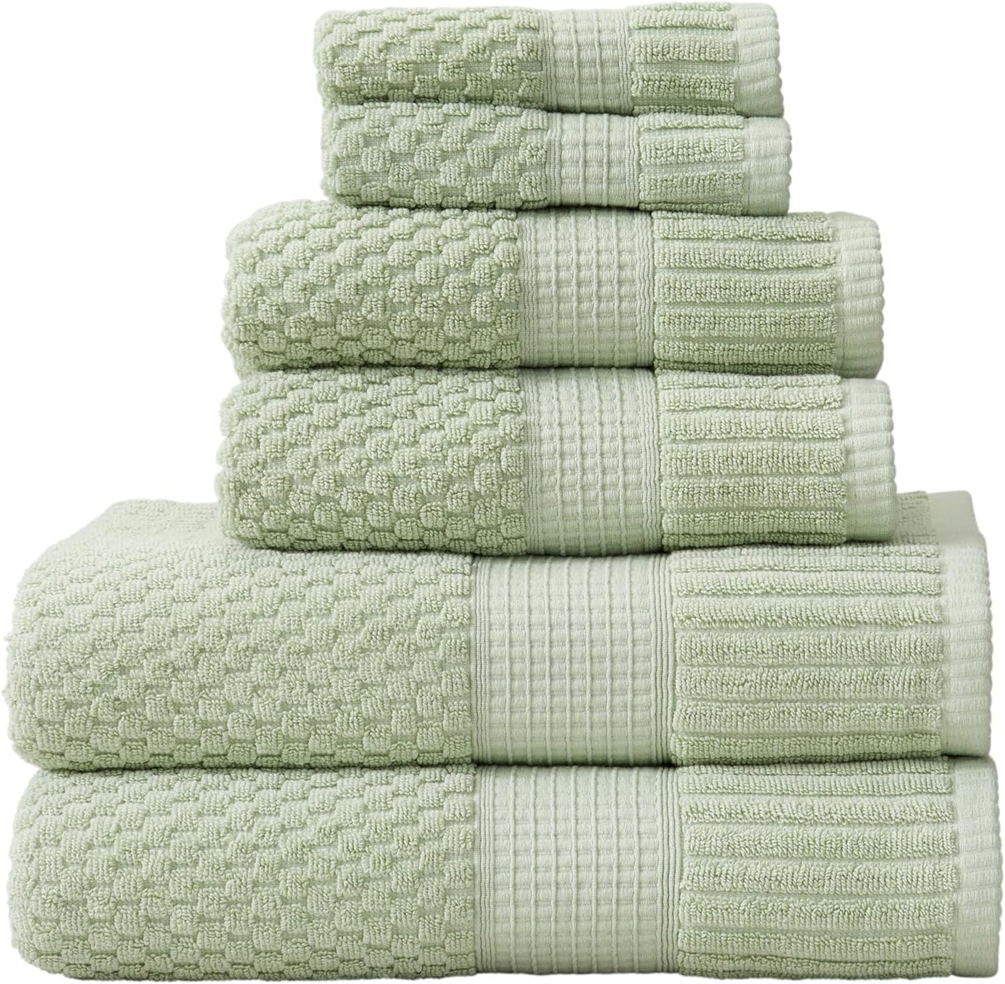 NY Loft 100% Cotton Towel Set 6 Piece Towel Set | Super Soft & Absorbent Quick-Dry 2 Bath Towels 2 Hand Towels & 2 Washcloths |Textured and Durable Cotton | Trinity Collection (6 Piece Set, Sage)