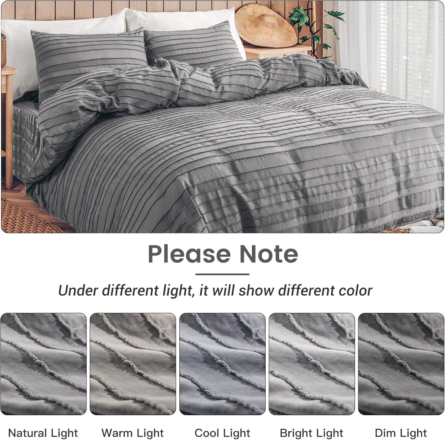 NEXHOME PRO Duvet Cover Full Size, Grey 3 Pieces Boho Tufted Duvet Cover Set, Soft and Lightweight Microfiber Comforter Cover Set for All Season (Grey Full, 80 x 90)-No Comforter