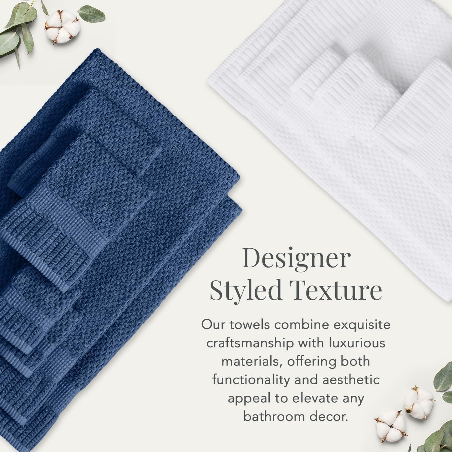 NY Loft 100% Cotton 4 Pack Bath Towel Set| Navy Bath Towels | Super Soft & Absorbent Quick-Dry Bath Towels 30" x 52" |Textured and Durable Cotton | Trinity Collection (4 Pack, Navy Blue)
