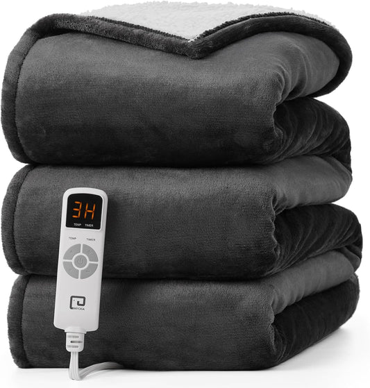 EHEYCIGA Heated Blanket - Twin Size, 9 Heating Levels, 10 Hour Auto Off, Soft Cozy Sherpa Washable Blanket, 62 x 84 Inches