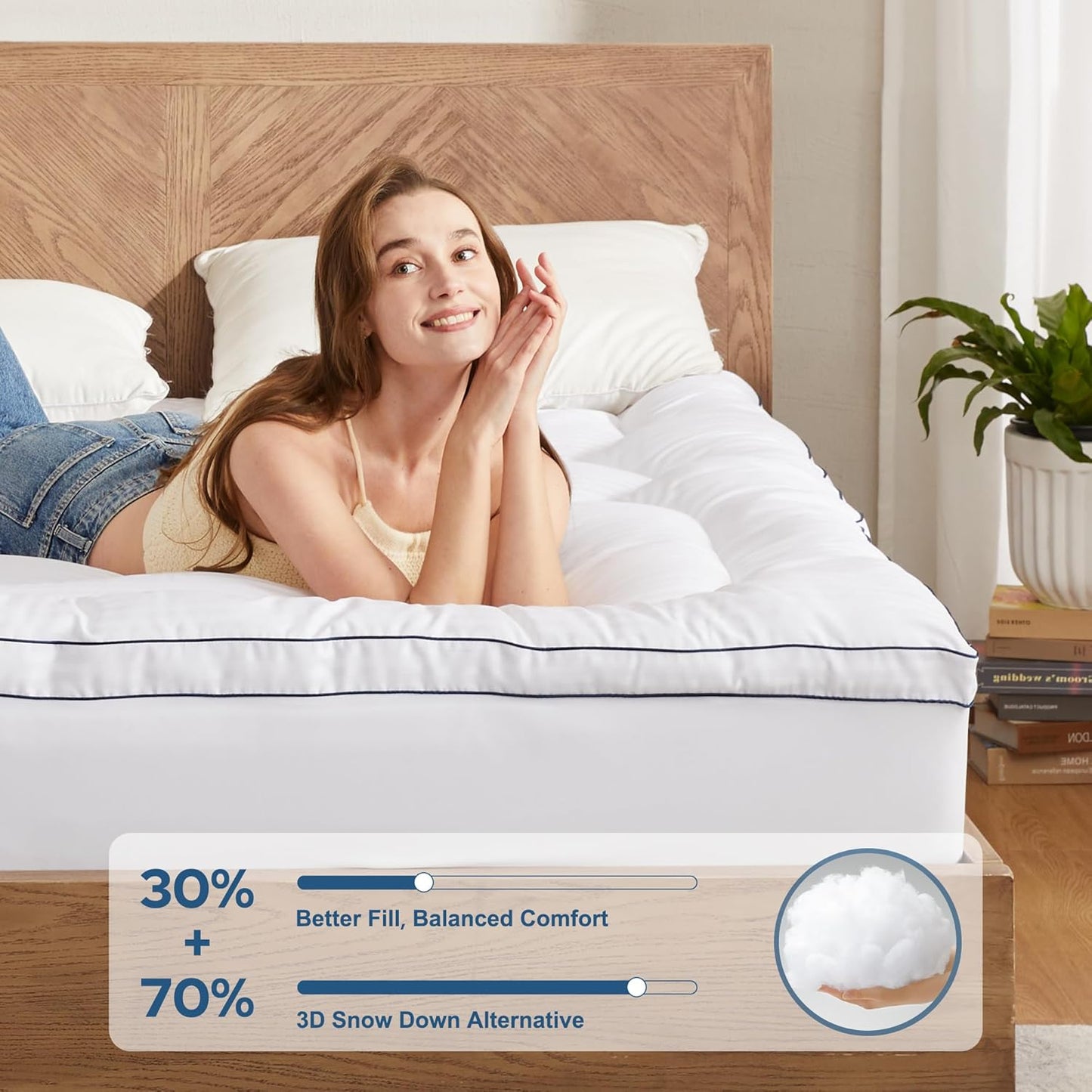 BEDLORE Twin Mattress Topper, Thick Pillow Top Pad for Back Pain Relief, Cooling Soft Mattress Cover with Deep Pockets 6-15 inch
