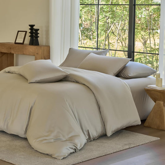 DOZ Duvet Cover Set, 100% Viscose derived from Bamboo, Organically Grown, Buttery Soft, Cooling Duvet Covers, High GSM, 1 Duvet Cover and 2 Pillowcases, 90"x90" (Fog, Full/Queen)