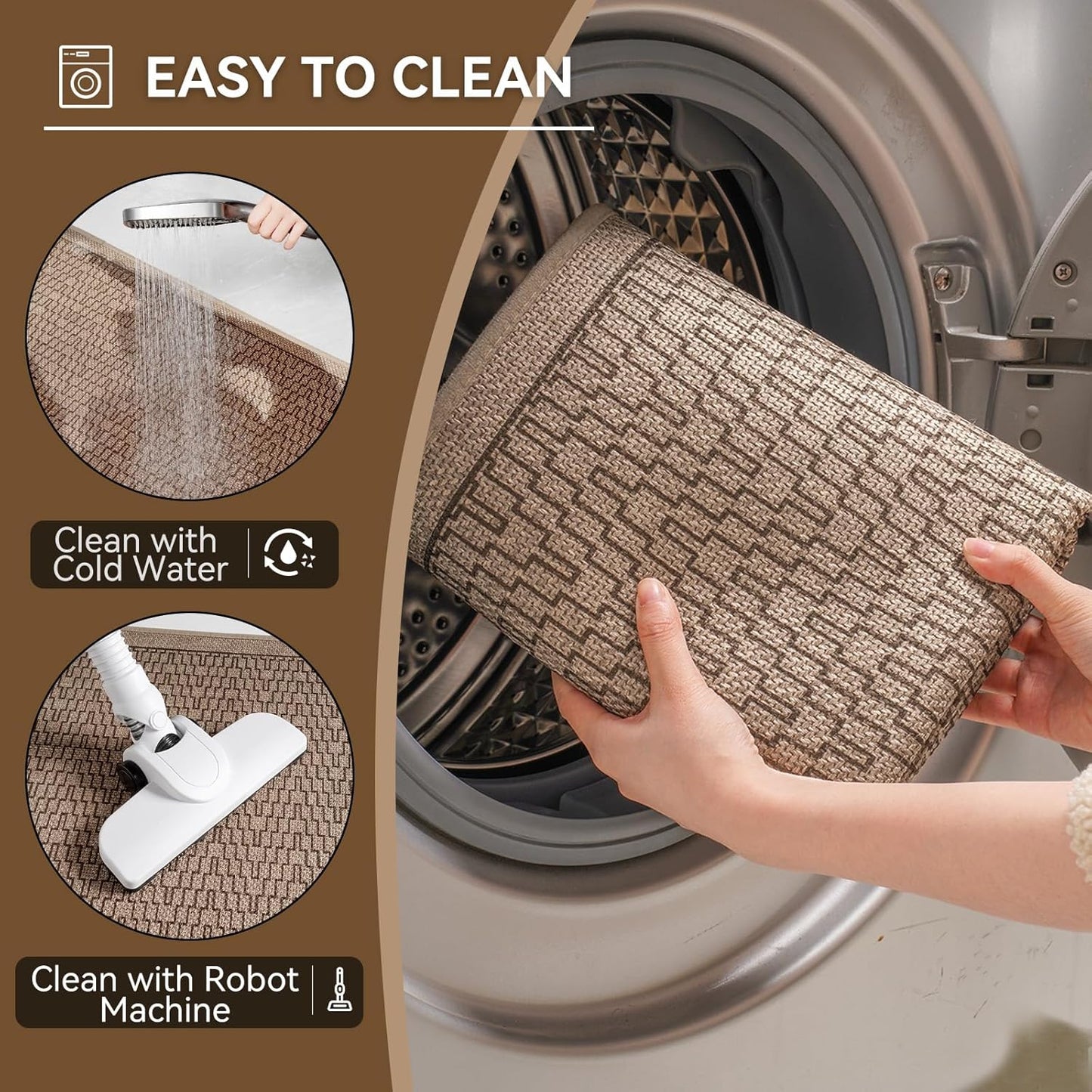 Bathroom Rugs Mat 16x24, Ultra Thin Quick Dry Absorbent Non Slip Bath Mat, Bath Mats for Bathroom Mat Carpet Fit Under Door, Woven Washable Floor Rubber Half Round Bath Rugs, Brown