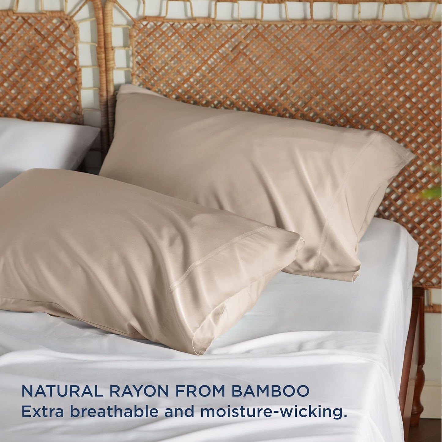 Bedsure Cooling Pillow Cases Queen, Rayon Derived from Bamboo, Pillowcases Queen Size Set of 2, Silky Soft & Breathable Bedding Pillow Covers with Envelope Closure, Gifts, Khaki, 20x30 Inches
