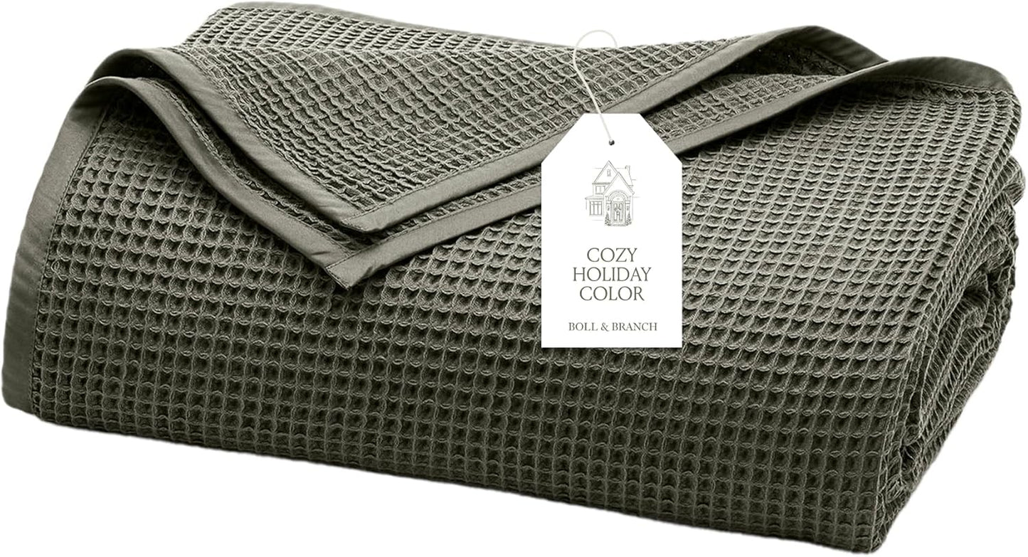 BOLL & BRANCH Waffle Bed Blanket - Twin/Twin XL, Juniper - Luxury 100% Organic Cotton - Soft, Lightweight and Breathable - Textured Waffle Weave