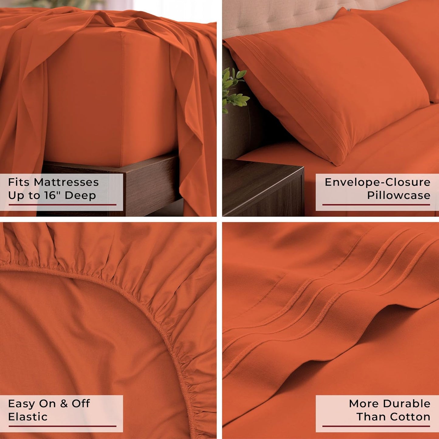 Mellanni California King Sheets Set - 4 PC Iconic Collection Bedding - Hotel Luxury, Extra Soft, Cooling Bed Sheets - Wrinkle, Fade, Stain Resistant (Cal King, Poppy Orange)