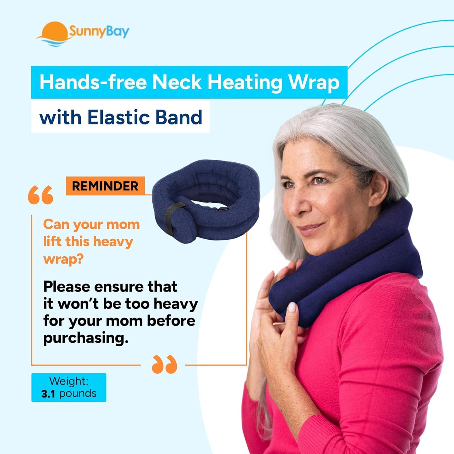 SunnyBay XL Microwave Heating Pad, Microwavable Heated Neck and Shoulder Wrap, Hands-Free Weighted Moist Hot or Cool Pack, Soft Fleece Cover and Flaxseed Filling, 30 Inch Extra-Long Length, Navy