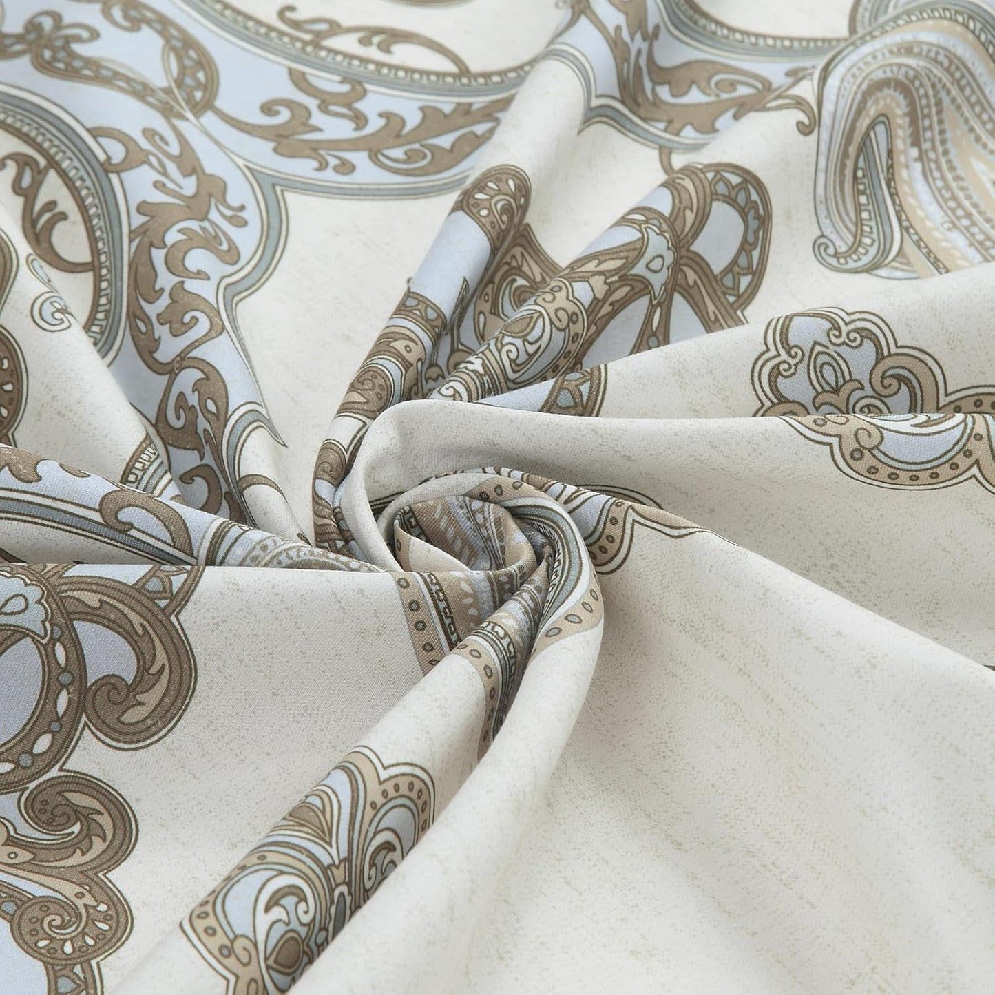 Fabric Shower Curtain, Ivory Taupe Blue Moroccan Paisley Pattern Shower Curtains for Bathroom, 72" W x 72" H