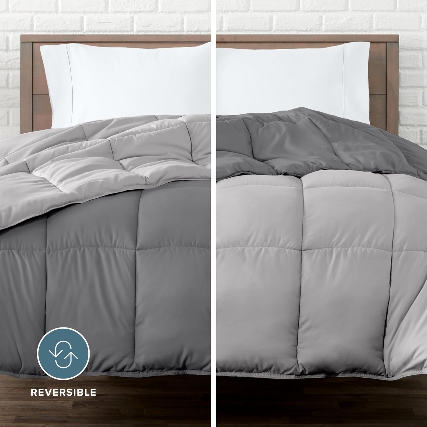 Bare Home Comforter - Reversible Colors - Goose Down Alternative - Ultra-Soft - Premium 1800 Series - All Season Warmth - Bedding Comforter (Twin/Twin XL, Grey/Light Grey)
