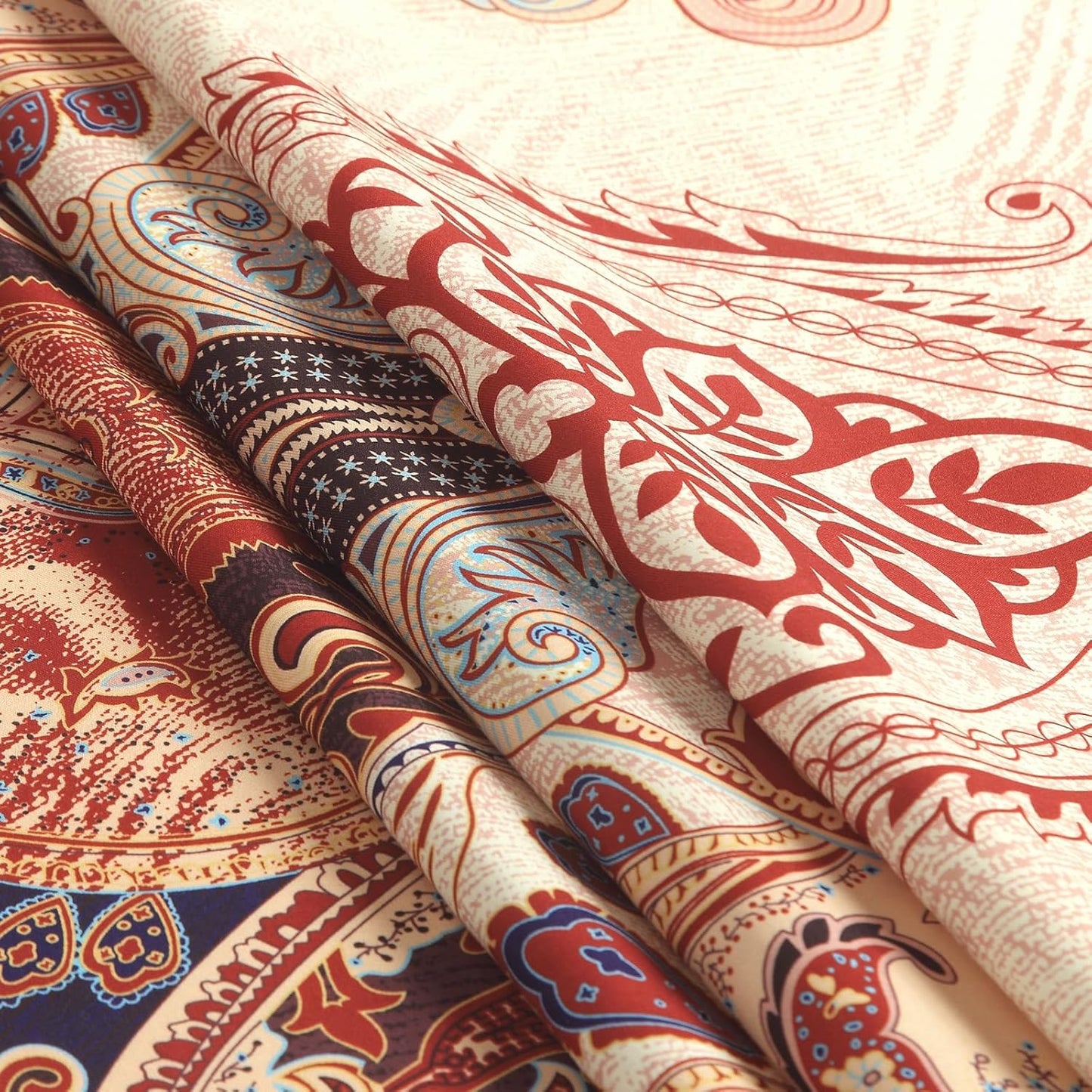 Shower Curtain 72x72 Inches, Water Repellent Fabric with Gold and Brown Baroque Pattern, 12 Metal Grommets and Weighted Hem