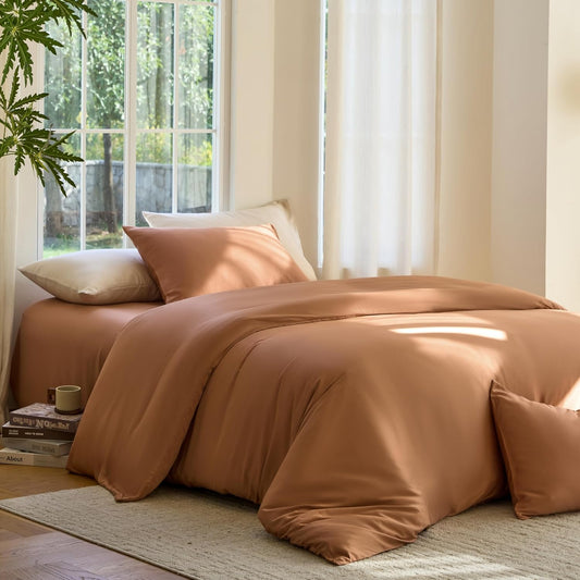 DOZ Duvet Cover Set, 100% Viscose derived from Bamboo, Organically Grown, Buttery Soft, Cooling Duvet Covers, High GSM, 1 Duvet Cover and 2 Pillowcases, 90"x90" (Clay, Full/Queen)