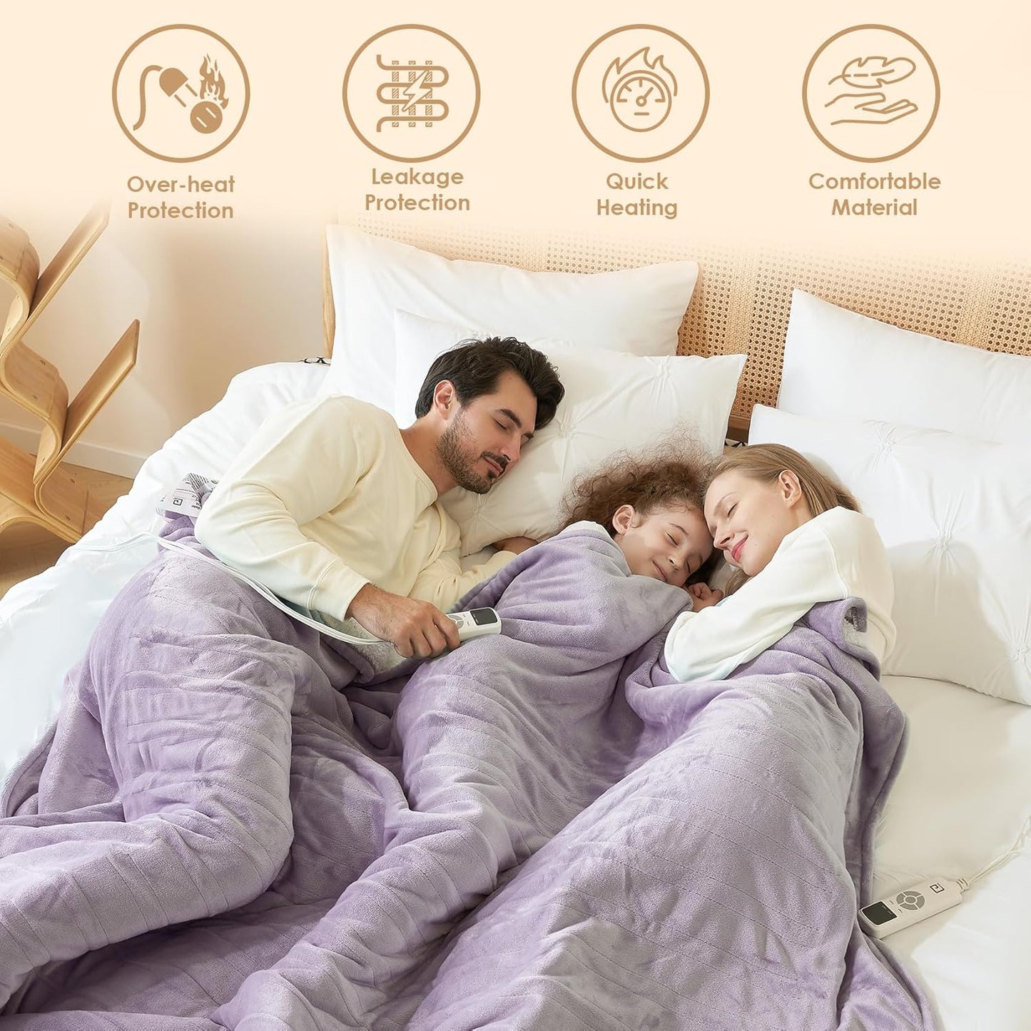 EHEYCIGA Heated Blanket Electric Blanket Queen Size - Heating Blanket with 9 Heating Levels & 10 Hours Auto Off, Soft Cozy Sherpa Washable Dual Control Blanket with Fast Heating, 84 x 90 Inches