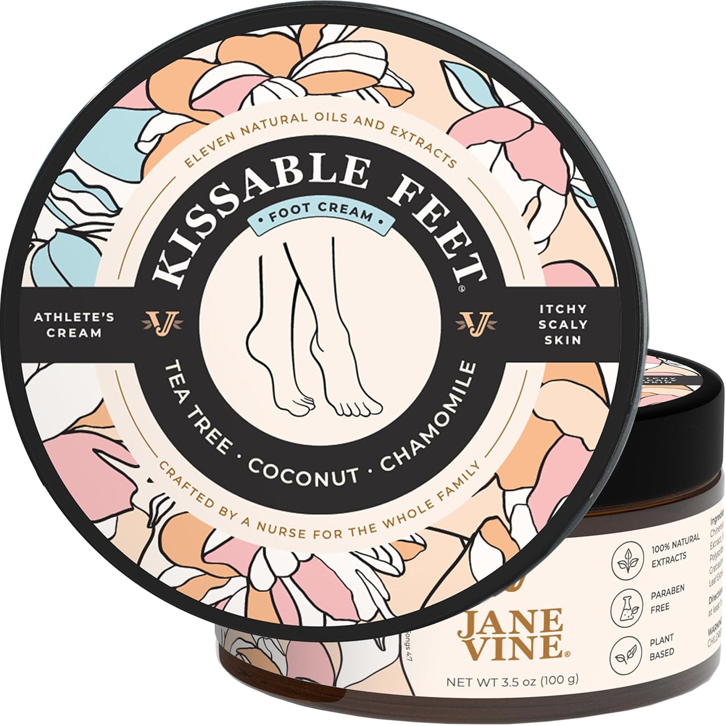 Kissable Feet, Athletes Foot Cream – Cream for Itchy, Dry Skin – Tea Tree, Coconut & Chamomile – Crafted for the Whole Family, No Sting – 3.5 oz