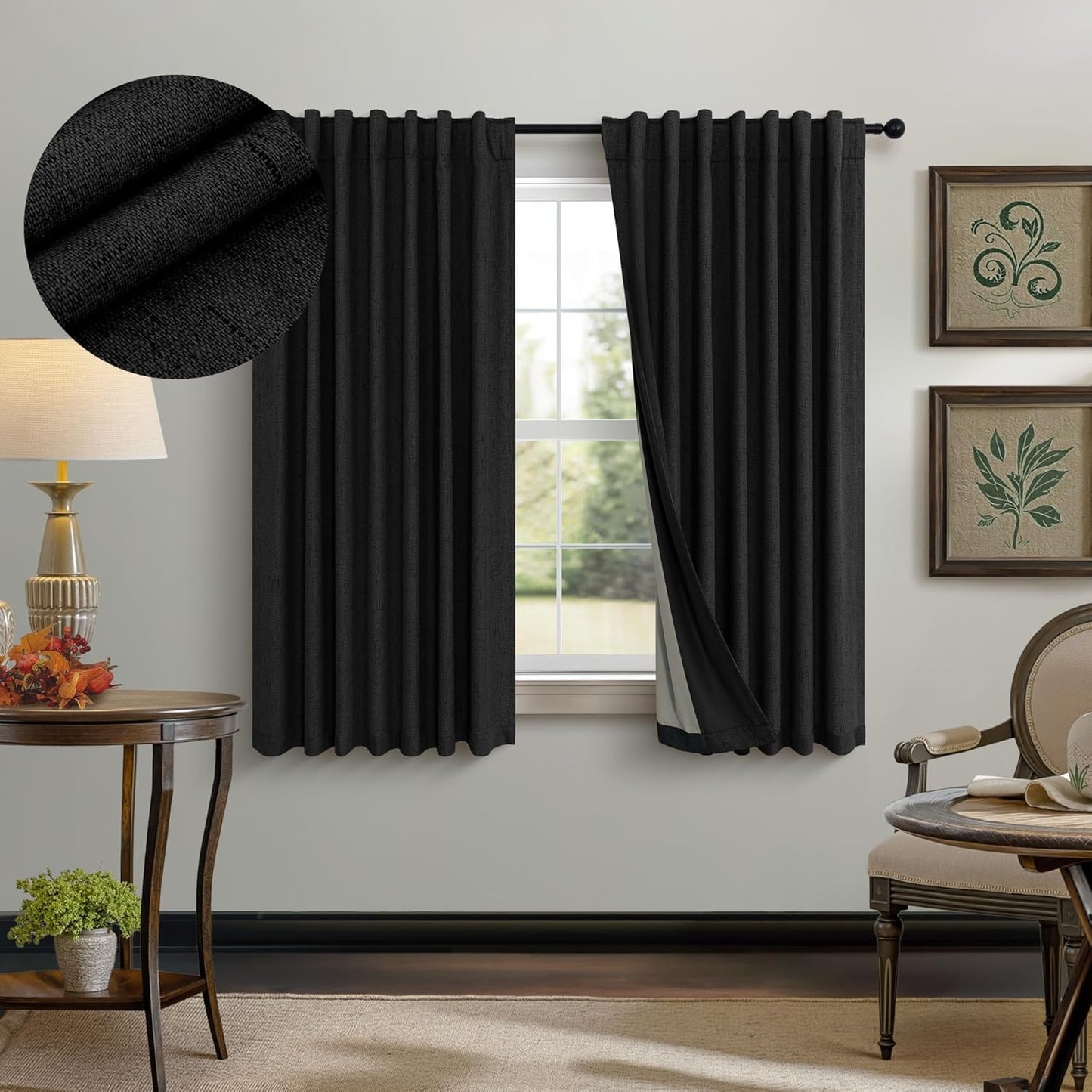 Black Out Curtains 45 Inch Long 2 Panels Burg for Bedroom Small Windows Pocket Modern Farmhouse Linen Look Room Darkening Insulated Half Short Blackout Curtain for Bathroom Kitchen Doors 45L Length