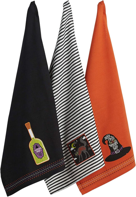 DII Happy Halloween Dishtowel Collection Embellished Cotton Kitchen Hand Towel Set, 18x28, Bewitched Potion, 3 Count