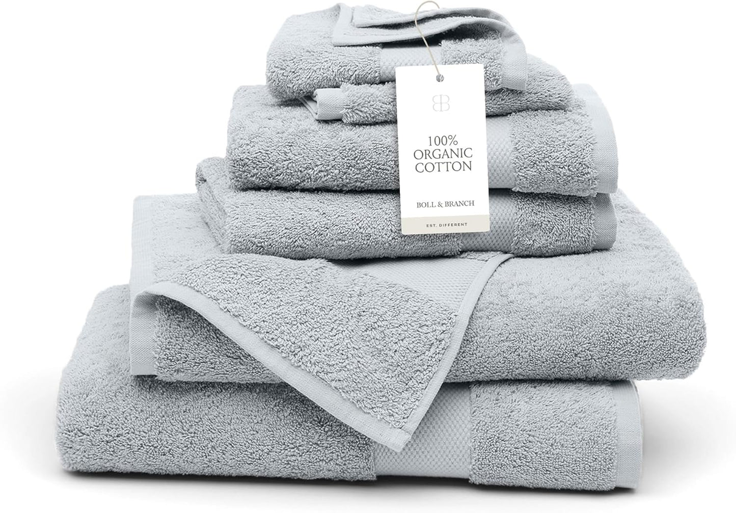 BOLL & BRANCH Plush Bath Towel Set - Shore - 6 Piece - Includes 2 Bath Towels, 2 Hand Towels & 2 Washcloths - 100% Organic Cotton - Ultra Soft & Luxurious - Quick Absorbing