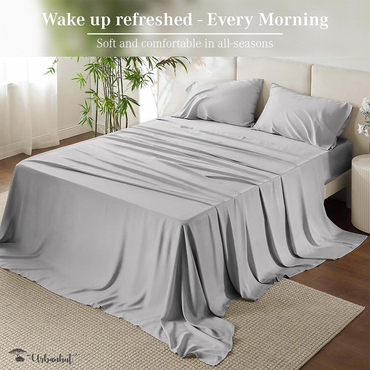 URBANHUT 700 Thread Count Egyptian Cotton Sheets Full Size, 4Pc Sheet Set Soft Luxury Bed Sheets for Full Size Bed, Sateen Weave Hotel Sheets, 14'' Elasticized Deep Pocket - Silver Grey