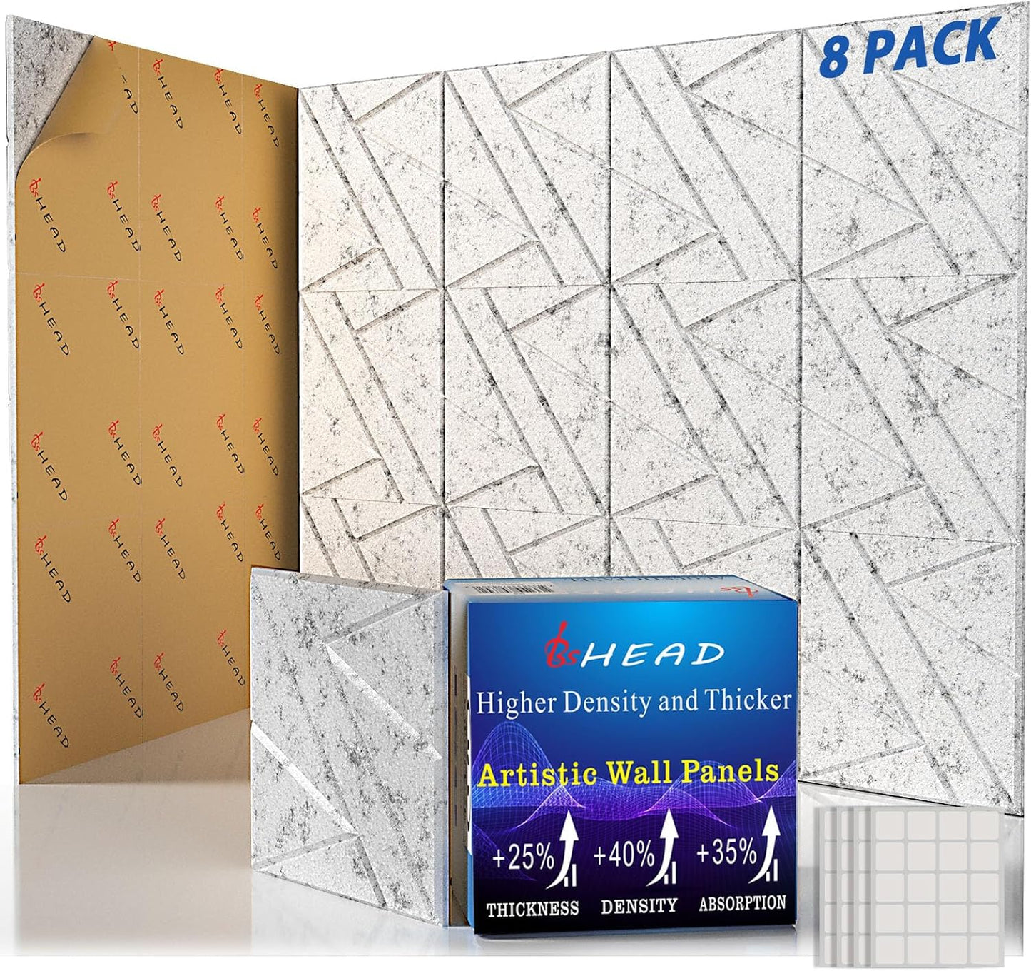 8 Pack Self-Adhesive Soundproof Wall Panels, 12 x 12 x 0.47 in Sound Proof Foam Panels for Walls, 1.2lb/ft³ High Density, Thicker 0.47in, Acoustic Panels, Noise Dampening Panels Studio Gray