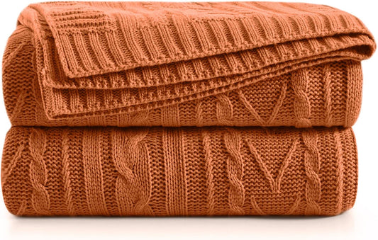 Aormenzy Rust Orange Cable Knit Throw Blankets for Couch Bed Sofa, Acrylic Knitted Blanket, Soft Cozy Throw Blanket, 50" x 60"