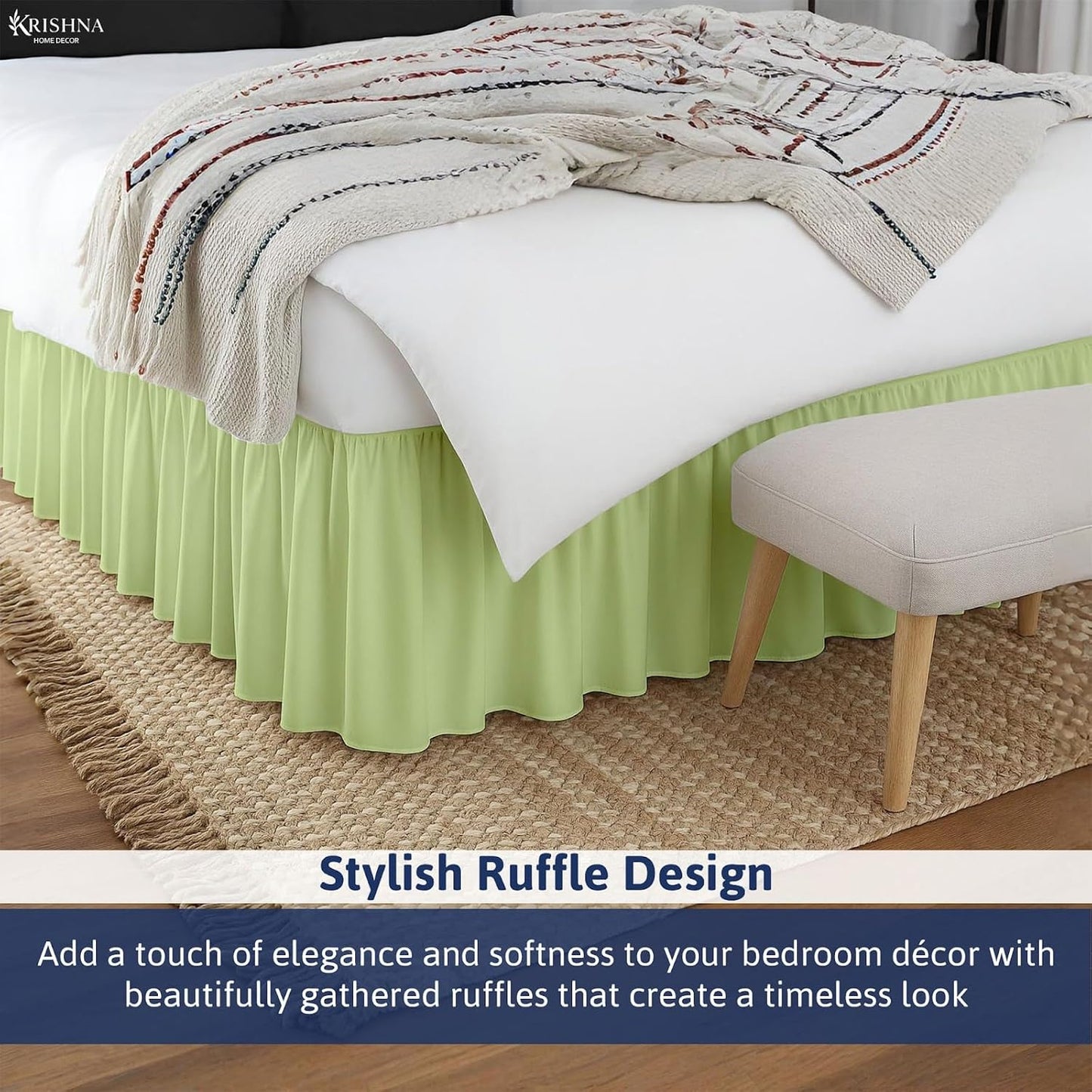 KP Linen Ruffled Bed Skirt with Split Corners King Size (12 Inch Drop) Platform Dust Ruffle Gathered Bedskirt with 400 Thread Count Microfiber Wrinkle Free Ruffled Gatherd Bed Skirt(Sage Solid)