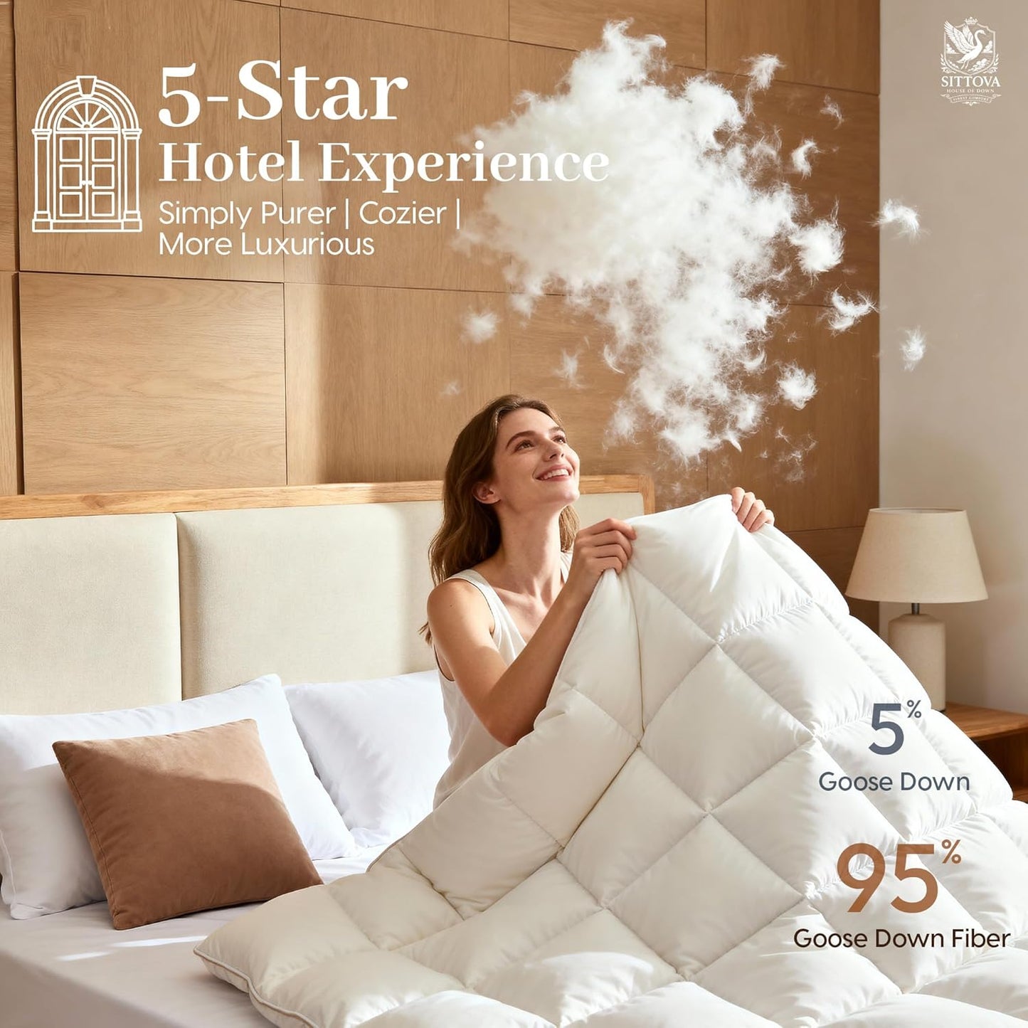 Goose Down Fiber Comforter Oversized King – All-Season Hotel Quality Duvet Insert, High Fill Power, Ultra Soft 100% Cotton, Box-Stitched, Breathable, Luxurious White Bedding, 98"x 120"