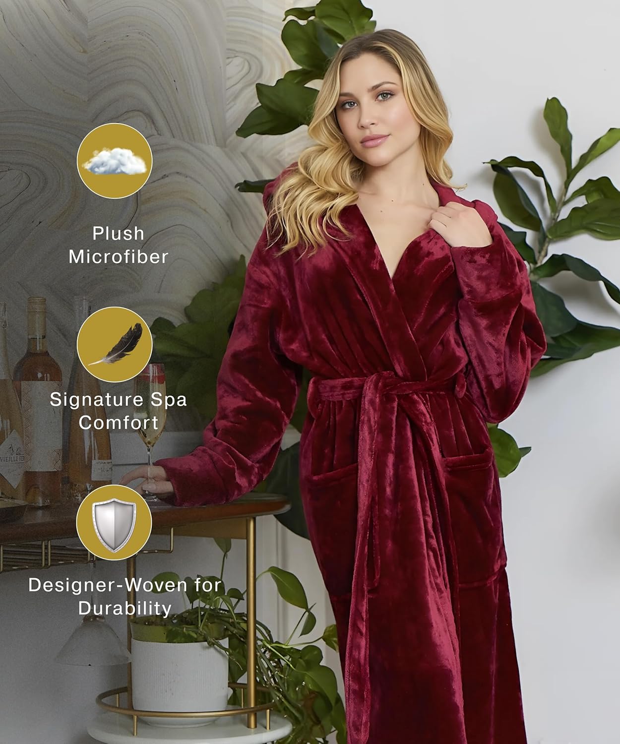 Lotus Linen Plush Robes for Women - Soft Bathrobe, Custom Monogram, Warm Fleece Robe with Pockets