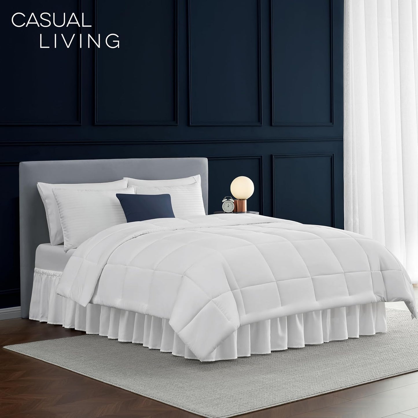 Bed Skirt King/California King Bed Skirt Wrap Around Ruffled Box Spring Cover, Easy Install, Washable 15" Drop Elastic Dust Ruffle by Casual Living, 78-inch x 80-inch, White