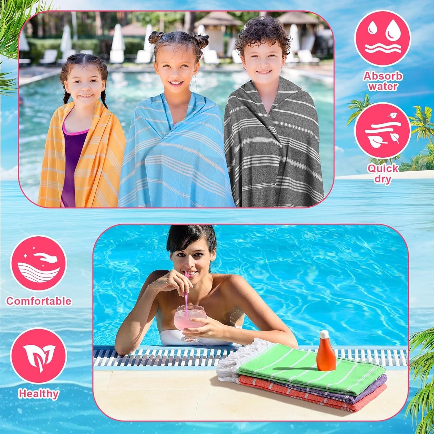 24 Pcs Turkish Beach Towel 30 x 60 Inch Extra Large Lightweight Travel Towel Cotton Turkish Bath Towels Oversized Quick Dry Beach Towels Absorbent Towels Swim Towel (Multicolor)