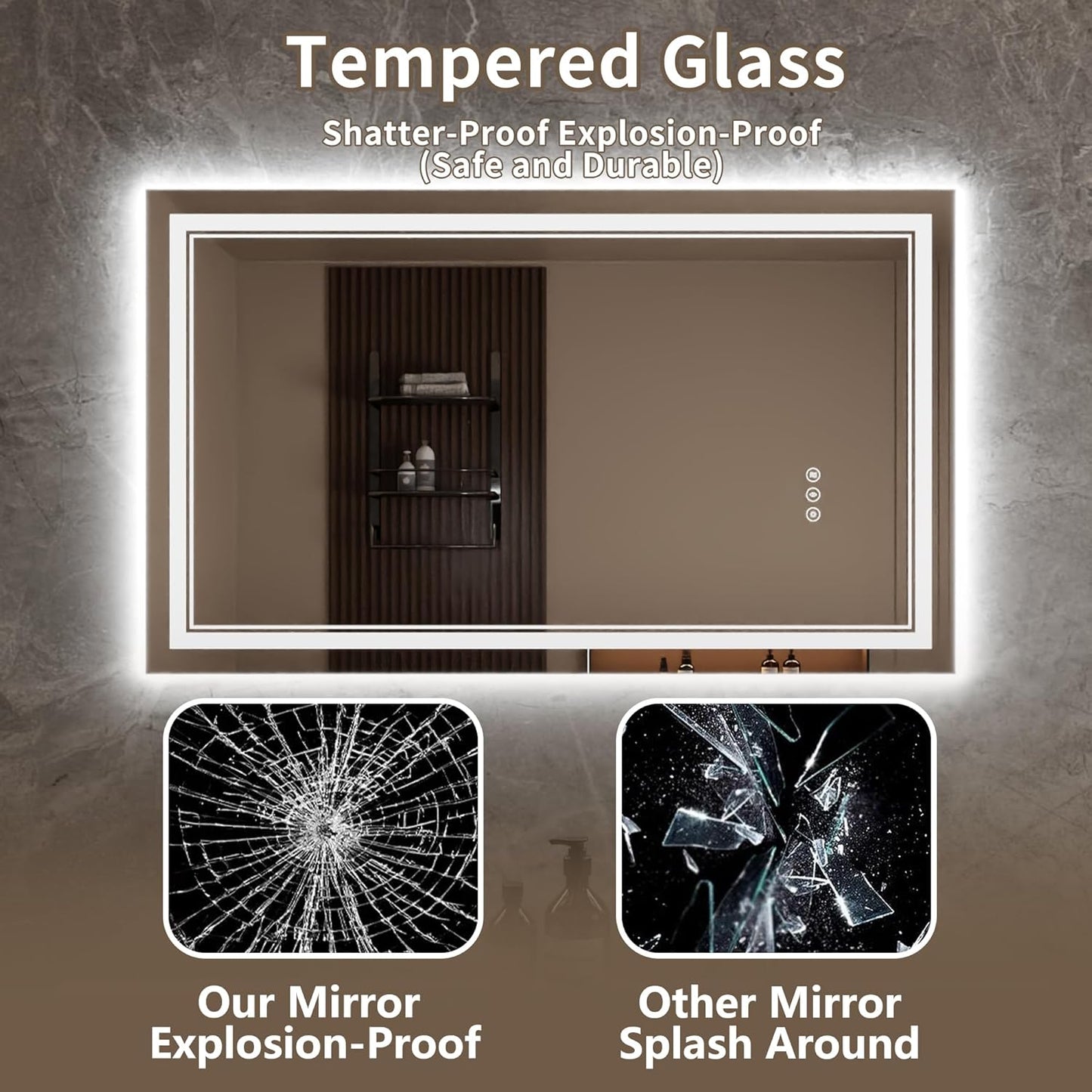 Bathroom Mirror with Lights 32"X48" with Front Light and Backlit, Tempered Glass, Wall Mount Horizontal/Vertical, Stepless Dimmable, 3 Colors, Anti Fog, Bathroom Memory LED Mirror