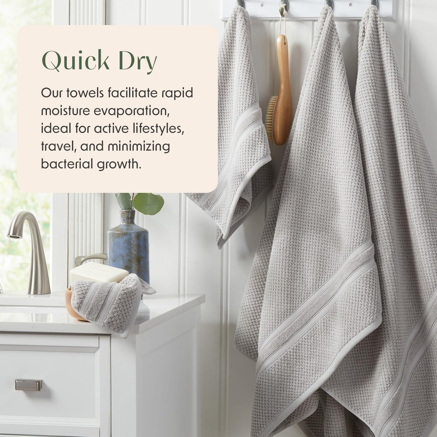 Springtree Home Grey Bath Towels Set of 6 | Popcorn Textured | 100% Combed Cotton | Absorbent Quick-Dry Gray Towels for Bathroom | Oeko-TEX® Standard 100 Cotton | Poli Collection - High Rise Grey