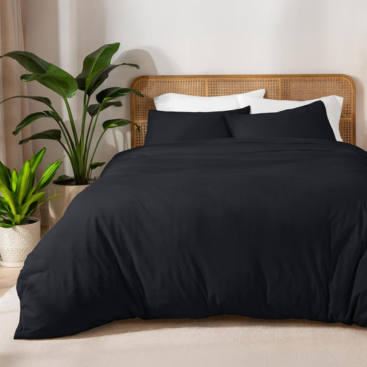Bare Home 100% Organic Cotton Jersey Duvet Cover Set - King/Cal King Size - Ultra Soft - 100% Cotton - 3pcs - Corner Ties - Button Closure - Bedding Duvet Cover & Pillow Shams (King/Cal King, Black)