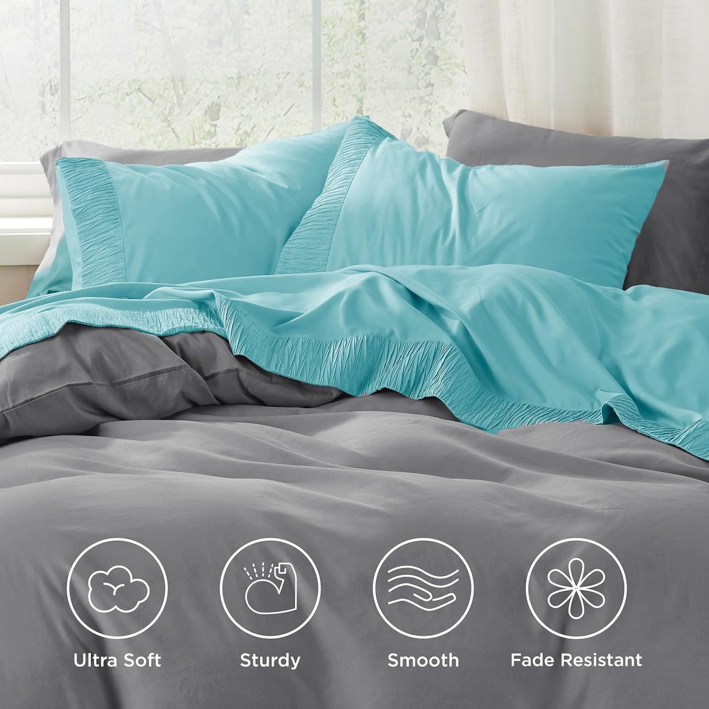 Bedsure King Size Sheets Set - 4 Pieces Soft King Sheets - Breathable & Cooling - Hotel Luxury - Easy Care Polyester Microfiber Bedding for Women, Men, Spa Blue