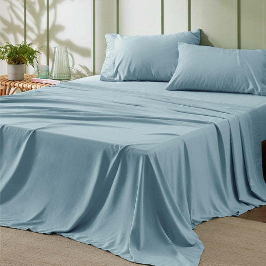 Bedsure California King Sheet Sets - 4 Pieces Soft Cal King Sheets - Breathable & Cooling - Hotel Luxury - Easy Care Polyester Microfiber Bedding for Women, Men, Light Blue