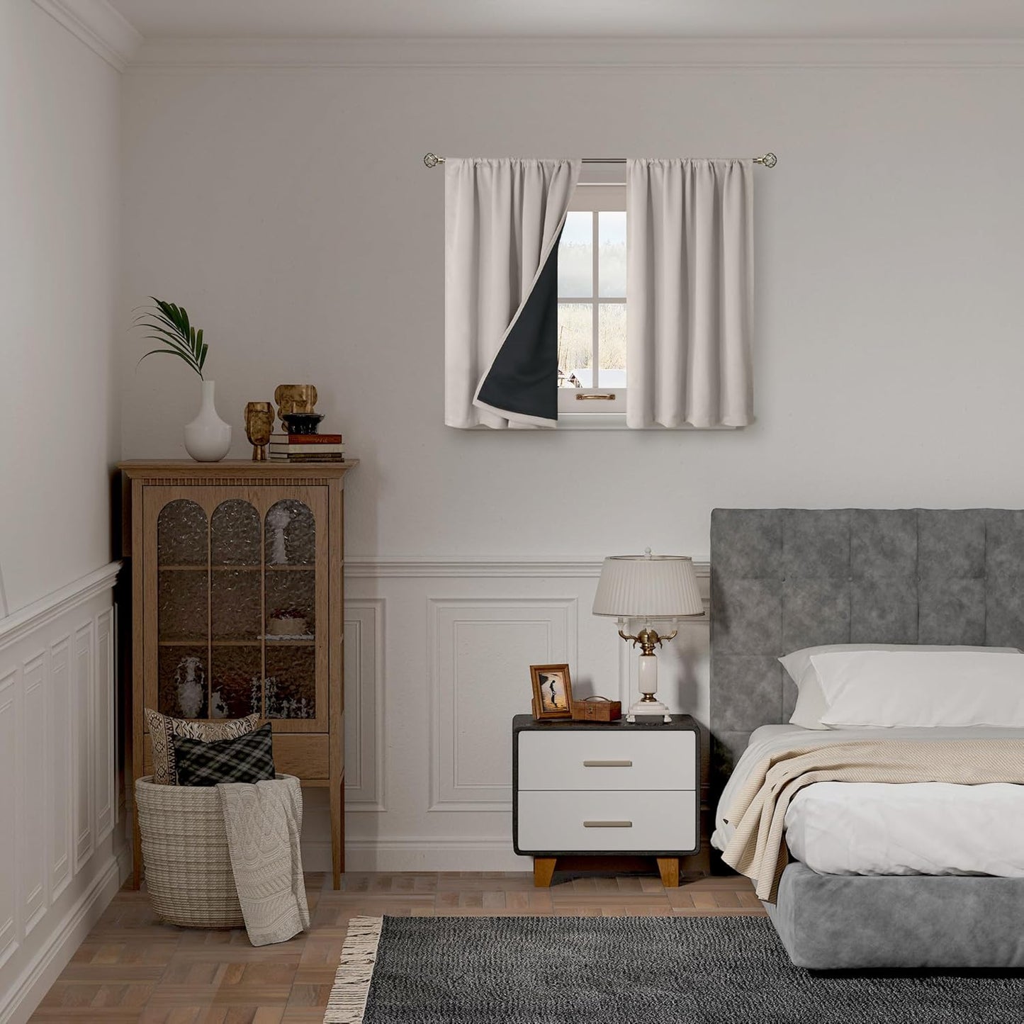 BGment Short Blackout Curtains for Bedroom, Thermal Insulated Full Room Darkening Soundproof Rod Pocket Small Window Curtains 45 Inch Length, 2 Panels，Each Panel 52 Inch, Cashmere