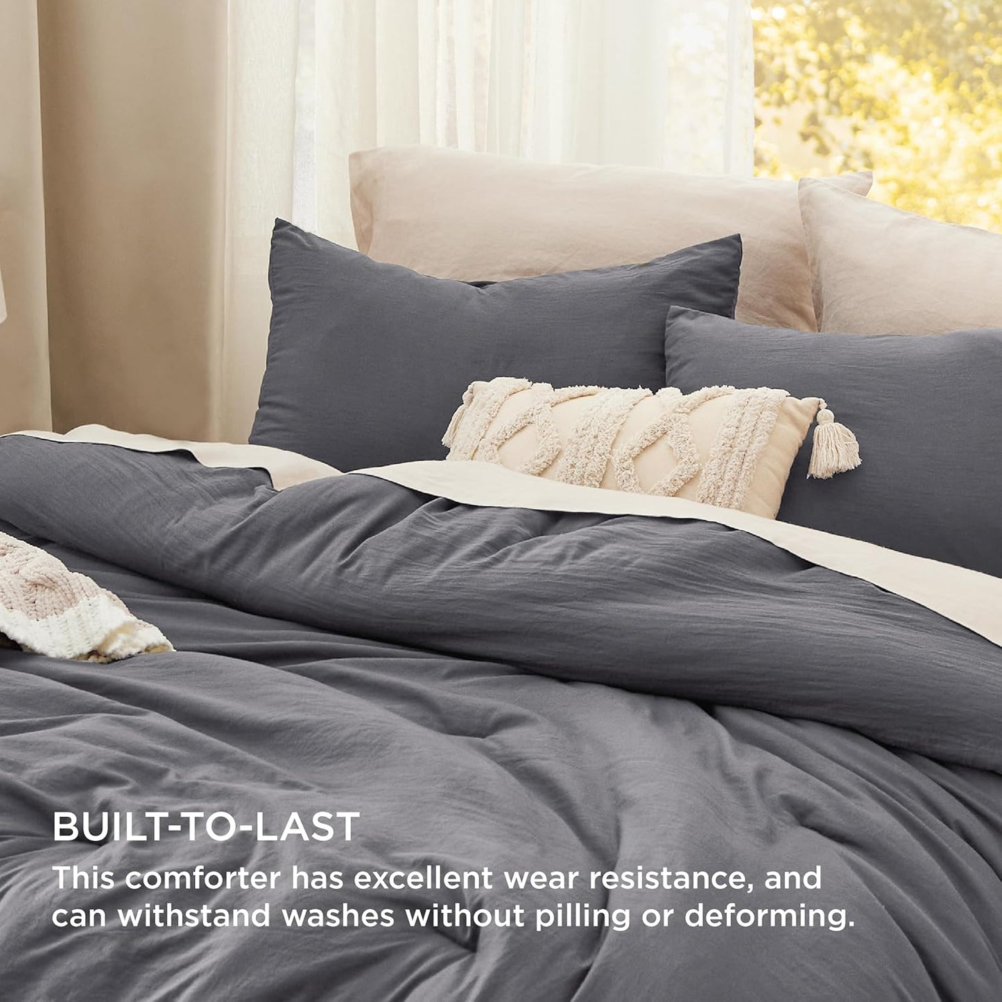 Bedsure Oversized King Comforter Set, Dark Grey Prewashed Bed Comforter for All Seasons, 3 Pieces Warm Bedding Sets, 1 Lightweight Comforter (120"x98") and 2 Pillowcases (20"x36")