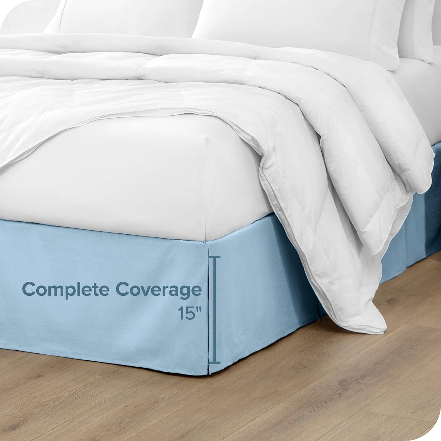 Bare Home King Bed Skirt - 15-Inch Tailored Drop Easy Fit - Bed Skirt Beds - Center & Corner Pleats (King, Light Blue)