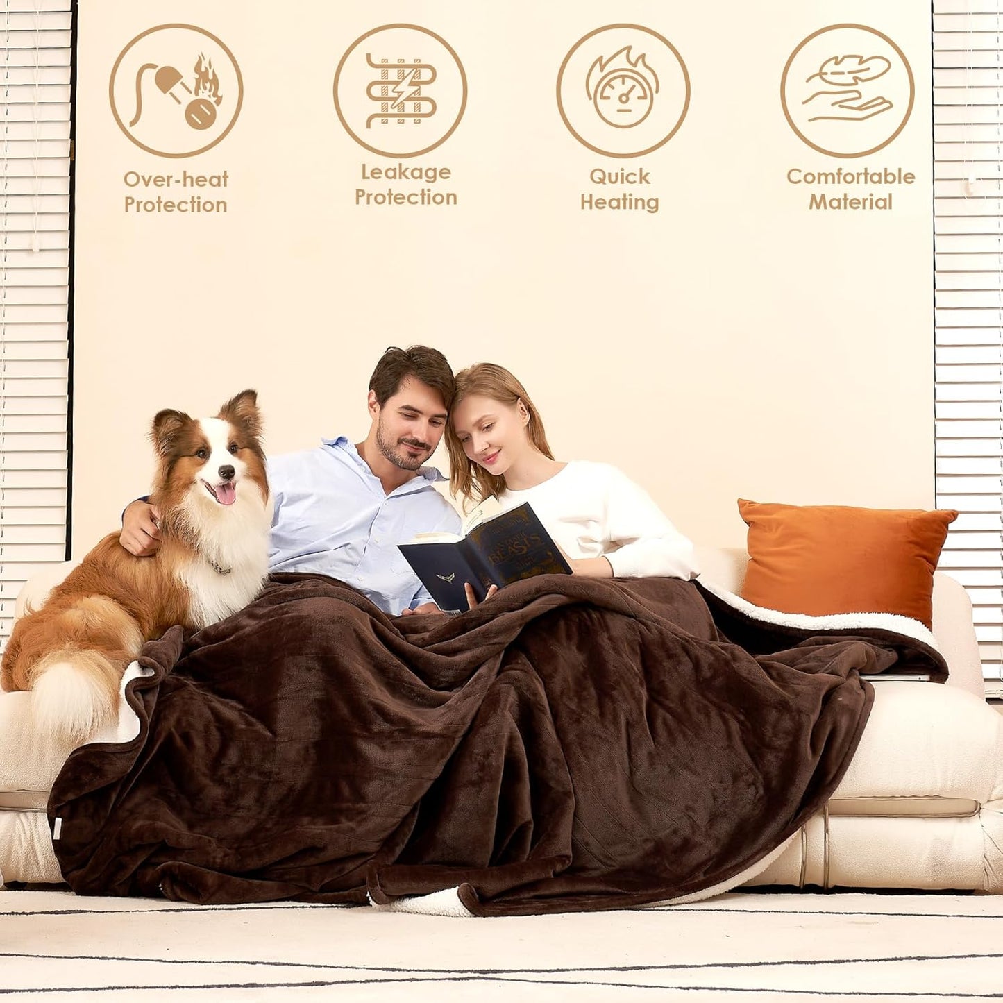 EHEYCIGA Heated Blanket - Queen Size, 9 Heating Levels, 10 Hour Auto Off, Soft Cozy Sherpa, Dual Control, 84 x 90 Inches