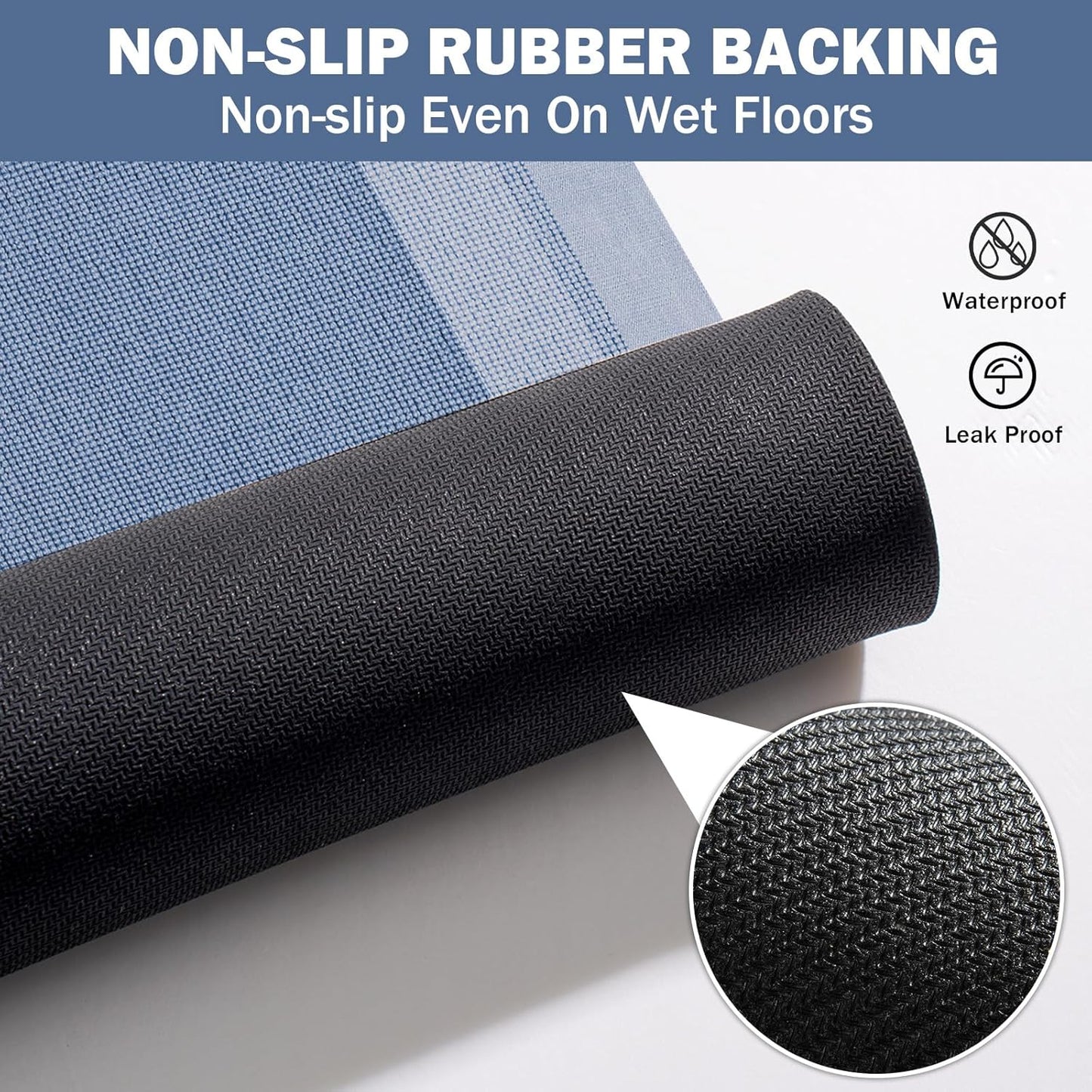 Non Slip Bath Mat, Rubber Backing Ultra Thin Bathroom Rugs Fit Under Door Quick Dry Super Absorbent Washable Bath Rug Shower Mat for Bathroom Floor Bathtub Shower Sink, Easy Care Blue 24"x 35"
