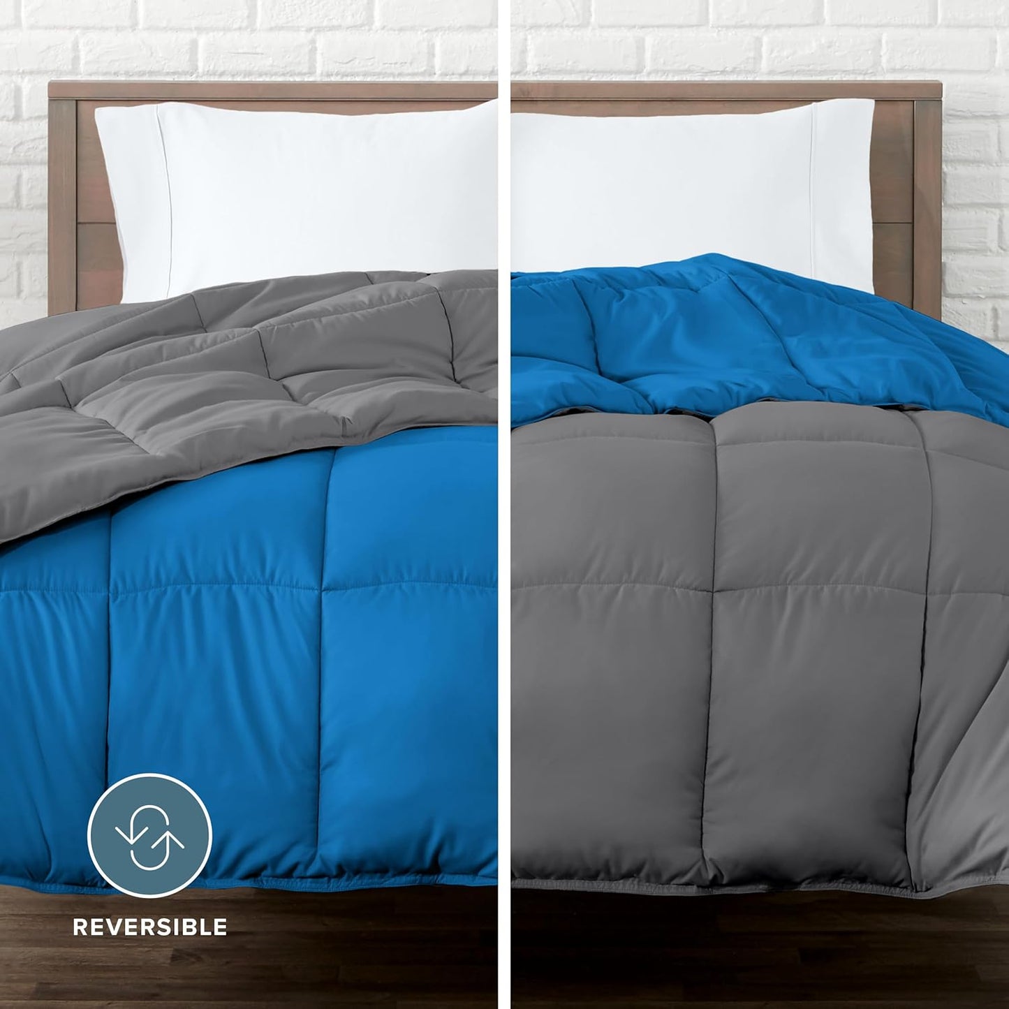 Bare Home Queen Comforter - Reversible Colors - Goose Down Alternative - Ultra-Soft - Premium 1800 Series - All Season Warmth - Bedding Comforter (Queen, Grey/Medium Blue)