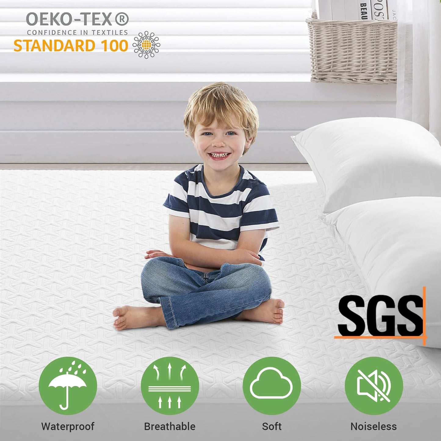 MERITLIFE 100% Waterproof Twin XL Size Mattress Protector Noiseless College Dorm Room Bed Mattress Cover Extra Long Single Cooling Breathable Soft Washable (White,Twin XL 39"x80")