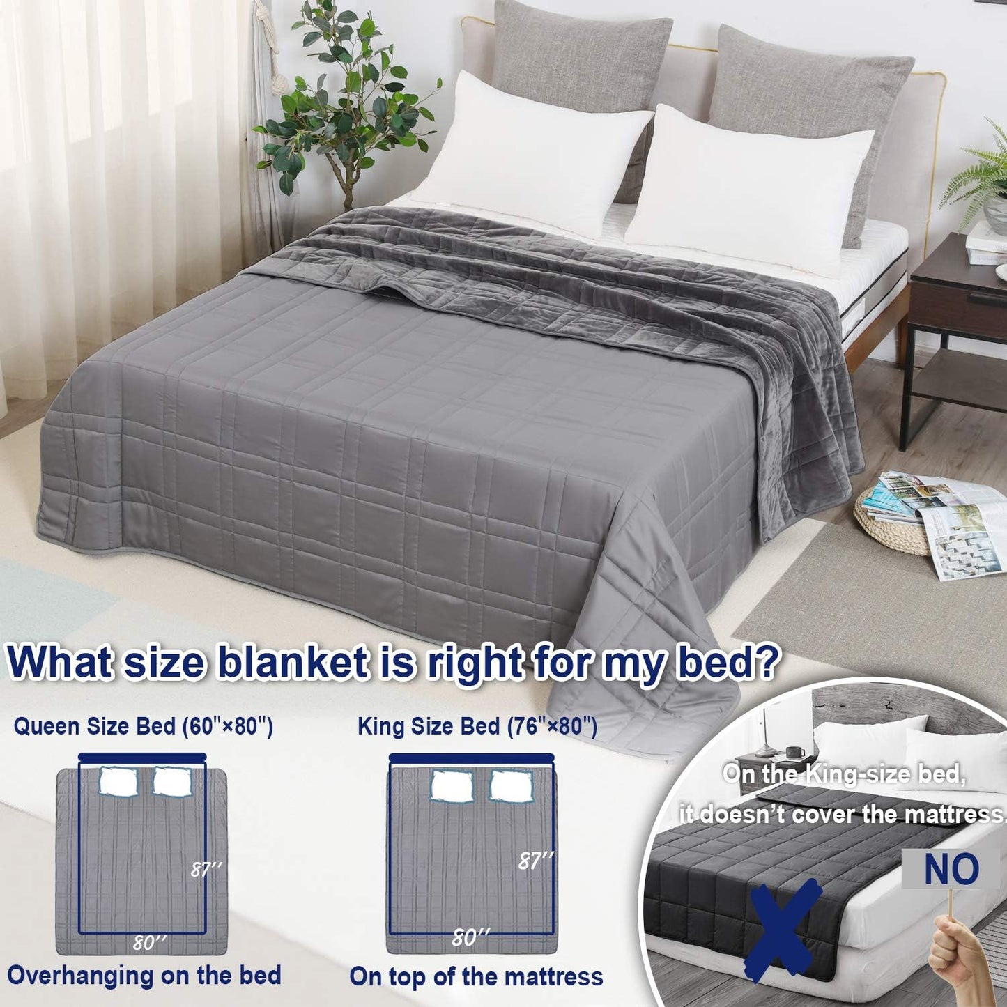 OMYSTYLE 15lb Weighted Blanket Queen Size(80''x87'', Double-Sided), Warm Short Plush and Cool Tencel Fabric Reversible Weighted Blanket for Adult - Carry Bag Included