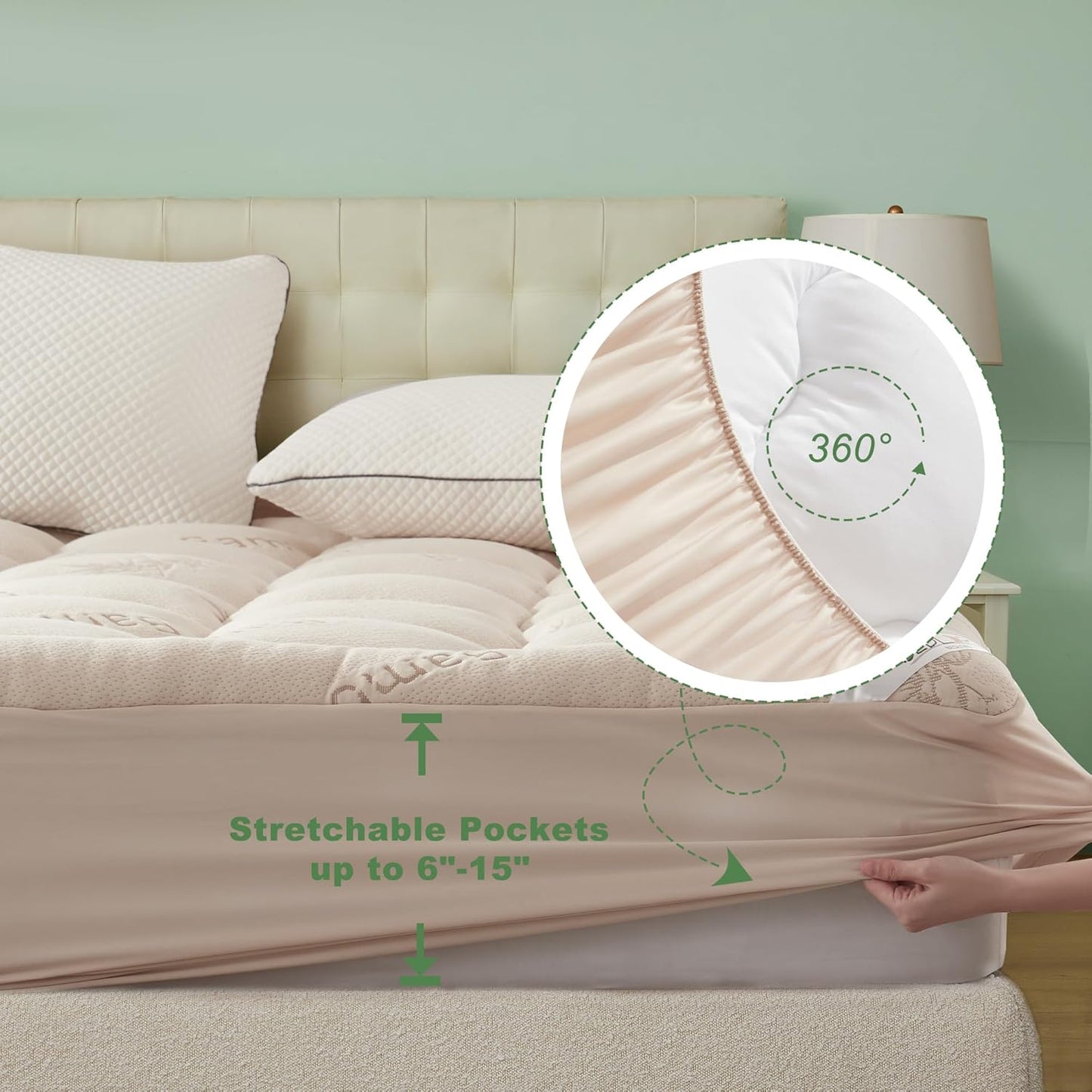 BEDLORE Twin XL Mattress Topper Viscose Derived from Bamboo, Thick Pillow Top Mattress Pad with Deep Pockets for 6-15 inches Mattress, Soft Mattress Topper College Dorm Size for Back Pain(Beige)