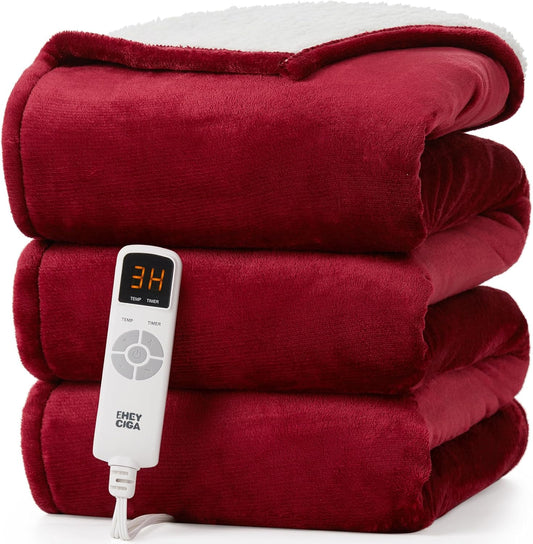 EHEYCIGA Heated Blanket Electric Blanket Twin - Heating Blanket with 9 Heating Levels & 10 Hours Auto Off, Soft Cozy Sherpa Washable Blanket with Fast Heating, 62 x 84 Inches