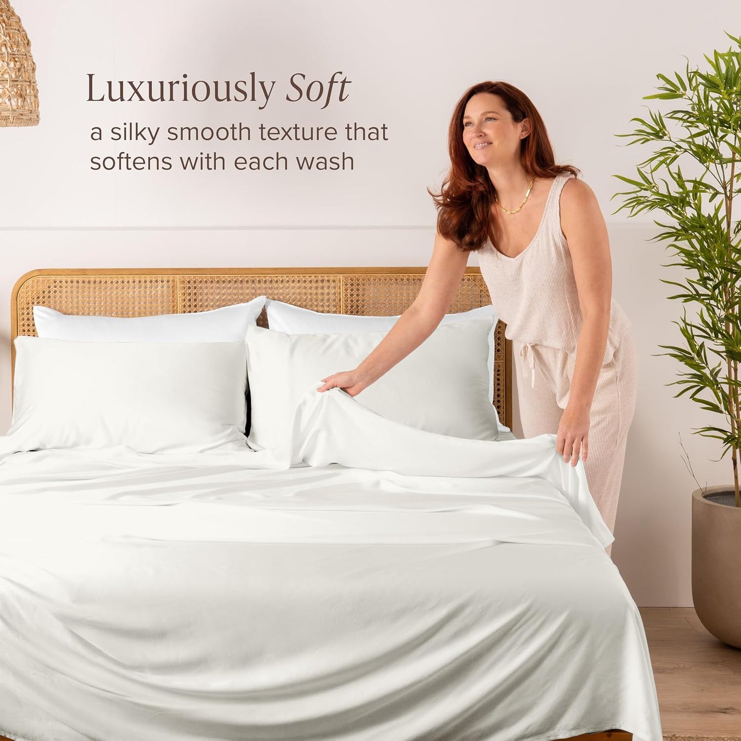 Bare Home 100% Rayon Made from Bamboo Twin XL Sheet Set - 3 Piece Bedding Set - Deep Pockets - Breathable - Easy Fit - Bedding Sheets & Pillowcases (Twin XL, Cream)