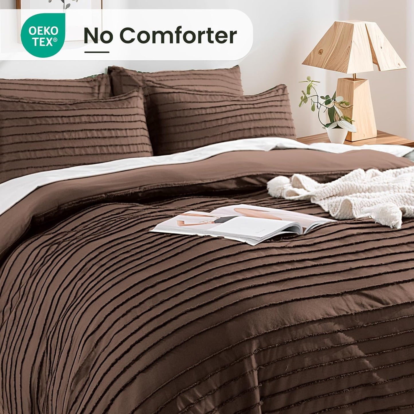 NEXHOME PRO Duvet Cover Queen Size, Blue 3 Pieces Boho Tufted Duvet Cover Set, Soft and Lightweight Microfiber Comforter Cover Set for All Season(Dark Brown,90 x 90)-No Comforter