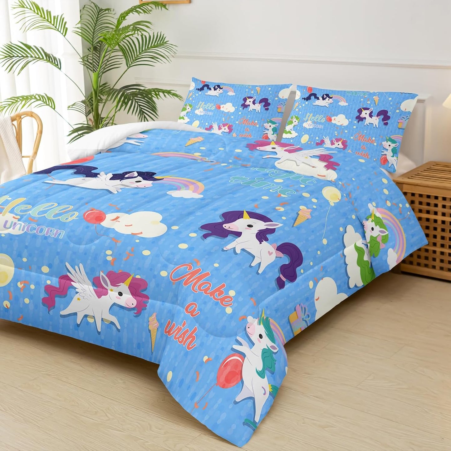 Rainbow Unicorn Comforter Set Full，Kids Bedding Sets for Girls Full Unicorn